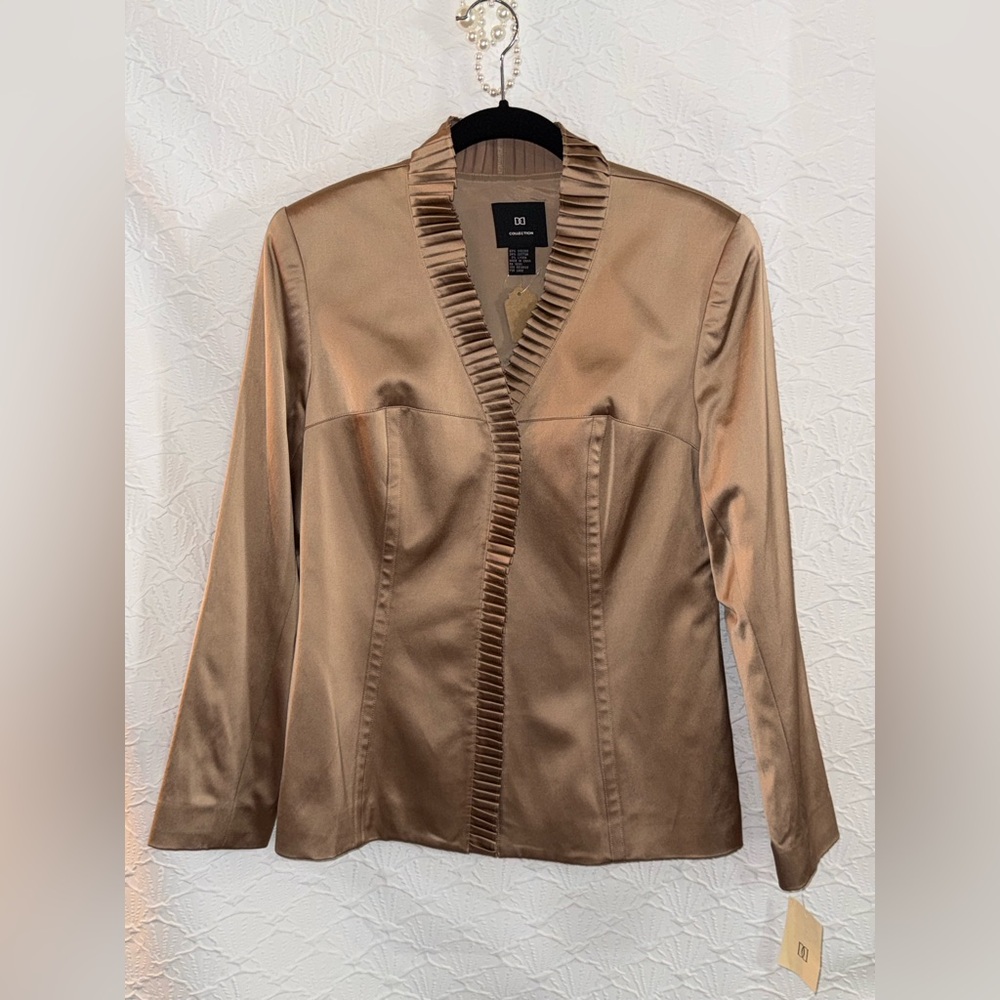 PRICE ⬇️ Nordstrom Bronze Satin Pleated-Trim Blazer